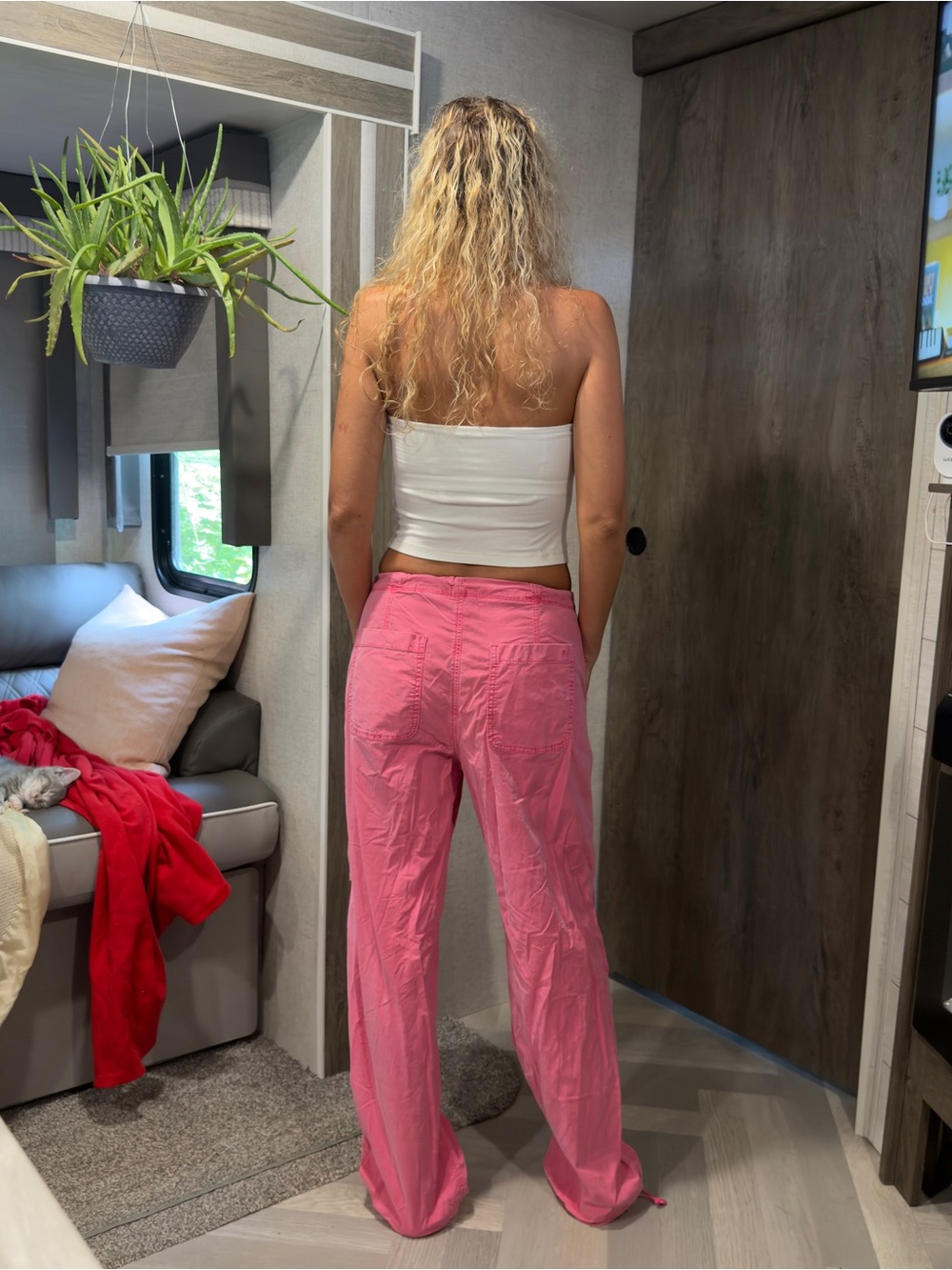 American Eagle Baggy Cotton Blend Pants in Bright Pink Size Small